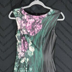 Vince Camuto Floral Abstract Sheath Dress Green & Purple Size 2